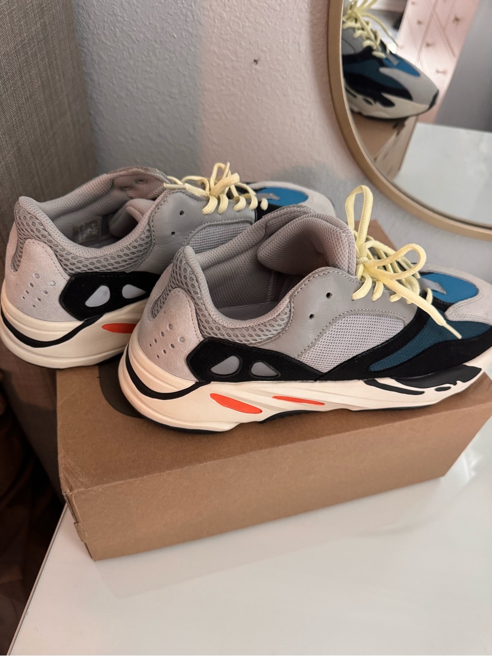 adidas Men's Gray, Blue and Black Running Sneakers with Cream Laces